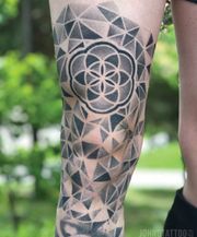 Flower of life and triangle pattern tattoos