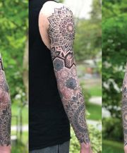 Healed geometric tattoo sleeve